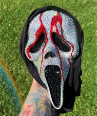 Cleola Creations Original Design and Best Seller 🙌🎉 Crystalized Bloody Scream Mask made to order on the official Fun World Scream Mask (underside of mask/chin not customized) Extra stones will be sent in case of touch ups, thank you.