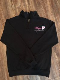 This personalized monogrammed sweatshirt is perfect for dental assistants and hygienists. It makes a great gift. The inside a very soft and comfortable. It comes in multiple colors.You can completely customize this sweatshirt. Change the jacket color, thread color, and font style. If you want a custom design, just send me a message. I am happy to help you with custom orders.This sweatshirt is unisex so it has a comfy baggy fit, it is not a women's fitted cut. In the personalization box, please i