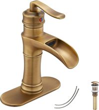 Waterfall Bathroom Faucet Brushed Gold GGStudy Single Handle One Hole Farmhouse Bathroom Vanity Faucet Basin Mixter Tap Deck Mount with Drain Assembly - Amazon.com