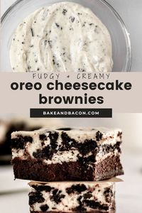 These delicious Oreo Cheesecake Brownies have a layer of fudgy brownie and are topped with a creamy, rich oreo cheesecake.