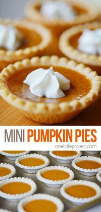 These mini pumpkin pies are way easier than making a pumpkin pie from scratch. Plus you will actually have room to try more than one dessert!