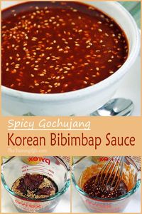 A condiment for bibimbap and other Korean dishes. Made with gochujang (or kochujang), a Korean red pepper paste that is a staple in Korean cooking.