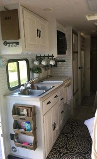 Peel and stick tile backsplash used in motorhome makeover by Kelly O'Brien