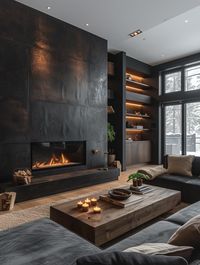 Brushed textured fireplace wall