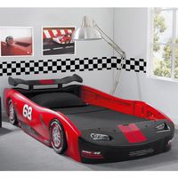 Sweet dreams are just around the corner with the Turbo Race car twin bed! Designed to resemble a classic race car and made of durable red molded plastic, this sleek bed will kick any car-themed room into high gear. | Delta Turbo Twin Race Car Bed in Red | Nebraska Furniture Mart