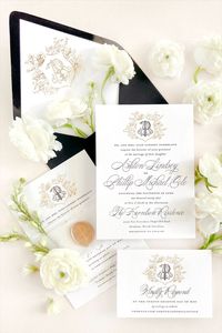 Ophelia Three-Piece Suite | Empress Stationery | This three-piece suite includes an invitation with an envelope, a smaller card with information of your choice, as well as a return address printed on the invitation envelope. Click here to explore color, information, and design options.