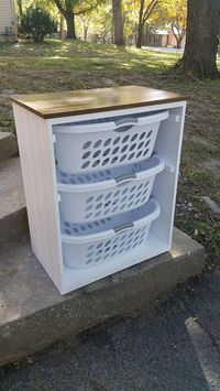 Laundry Basket Holder - Fits and includes 3 premium laundry baskets, they are 1.5 bushel. The dropdown menu lets you choose different colors and variations. If you dont see what you are needing feel free to contact us and we will see if we can help. This unit is made of 3/4 solid