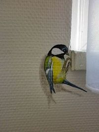 This little bird makes such a cute hand painted detail for any room. #mural #funmural