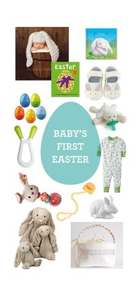 Easter basket ideas for baby's first Easter. Bunnies, musical shaker eggs, books, and more! #eastergiftsforbaby #babysfirsteaster #easterbasket