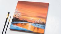 Winter Sunset Scenery Acrylic Painting Tutorial for Beginners | Step by Step - YouTube