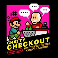 Chatty Checkout: Our hero, just trying to buy a couple bottles of Rolling Rock, waylaid by a doddering old cashier's endless chit chat. Godspeed Mario, you'll be drunk soon!