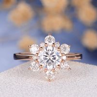 Unique Moissanite Engagement Ring Rose Gold Flower Snowflake Cluster Art Deco Wedding Women Antique Bridal Anniversary Engraving Star Floral ITEM INFORMATION: Metal Type: Solid 14K Rose Gold Band Width: 2mm Size: US3-10 Center Stone: 6.5mm Moissanite Side Stone: 3mm & 1.3mm