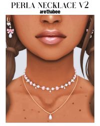 coquette style inspired choker necklace made of round, waterdrop and heart shaped pearls layered with a waterdrop pearl pendant necklace. sims 4 cc