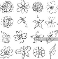 stock illustration : Flowers collection in black and white