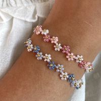 Flower Bracelet in Pink, Blue & White Zig Zag Floral Pattern Beaded Bracelets Made of Glass Beads Daisy Bracelet - Etsy