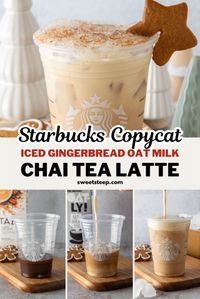 Make an Iced Gingerbread Oat Milk Chai Tea Latte at home just like Starbucks with this simple recipe made with gingerbread syrup, chai tea and oat milk. While this Starbucks copycat chai has oat milk in it, you can use whatever milk you prefer. Take a look at the recipe so you can make iced gingerbread chai lattes at home throughout the holiday season.