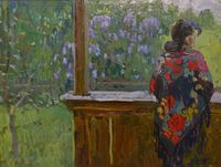 Aleksei and Sergei Tkachev - "On the veranda" Sergej Tkachev On the veranda, 1987, oil, cm. 47,5 x 36, Painting For Sale at 1stdibs