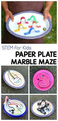 STEM Challenge for Kids: Create a pinball like marble maze game using paper plates and other basic craft materials. Fun design and building challenge! ~ BuggyandBuddy.com