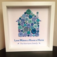 Home Button Art Picture. White Box Frame 23cm x 23cm. Love Makes a House a Home. Housewarming Gift. Personalised Wall Art. https://instagram.com/p/77oxrdtUus/