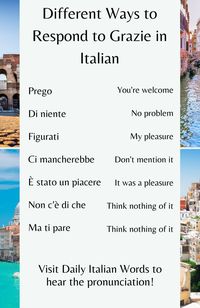 Familiarize yourself with the numerous ways to reply to "grazie" (thank you) in Italian. For further insights into alternative expressions for "you're welcome" and the opportunity to listen to their pronunciations, make sure to refer to our in-depth article on Daily Italian Words.