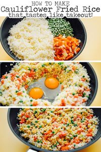 If you're looking for a vegetarian low carb dinner idea, you're going to love this guide on how to make cauliflower fried rice! This easy cauliflower fried rice recipes is an Asian-inspired Chinese takeout meal that's full of flavor, keto, and perfect for the whole family! #keto #lowcarb #cauliflower #vegetarian #friedrice #asian #chinese // Live Eat Learn