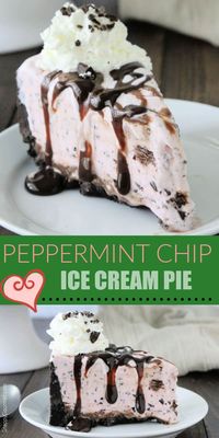 Peppermint Chip Ice Cream Pie, an easy no bake pie with only 7 ingredients! Great year-round treat including the holidays and Christmas!