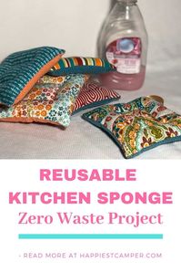 DIY Zero Waste Kitchen Sponge. These are amazing dish cleaner plus they are reusable! Comes with easy step by step tutorial. This is an easy sew zero waste project. #sewing #zerowaste #zerowasteliving