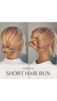 ♡ short hair buns ♡   I love creating on shorter hair lengths! Here are two ideas of how to style a short hair bun.   First we have the soft low bun. Twists are our friend when creating updos on shorter lengths as they hold the shorter layers in. Padding is also a great help as it can make the appearance of more hair by filling out the hair we do have to work with.. Here we have our soft low bun   This next is a sleeker mid bun created simply by inverting a pony at the base, separating remai...