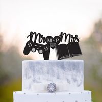 Game controller book worm wedding topper,book nerd cake topper,Gamer wedding book lover topper,video