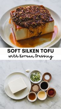 A simple and easy dish that can be made in 5-minutes: Soft Silken Tofu with Korean Dressing. The softest tofu with a bold and vibrant sauce. Easy to make with no cooking required. Perfect for a hot day. Or as a side dish with Korean BBQ.