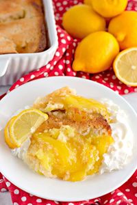 Lemon Cobbler - This delicious Lemon Cobbler Recipe has a homemade cobbler topping with a canned lemon pie filling. It's baked to golden perfection and served up with a scoop of ice cream or just lots of whipped cream. It's a bright, summery dessert and doesn't require a lot of work! #cookiedoughandovenmitt #desserts #lemon