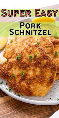 This super easy Pork Schnitzel Recipe is a traditional German recipe that's crispy, flavorful and perfect for any night of the week.