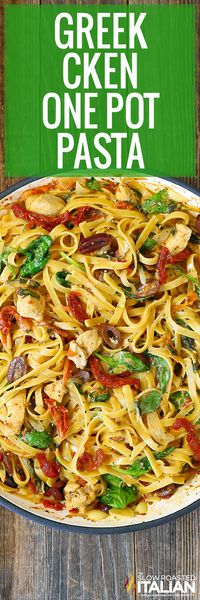 Greek Pasta with chicken is rich and creamy, featuring bright Mediterranean flavors. Make this recipe for a no-fuss meal with less cleanup!