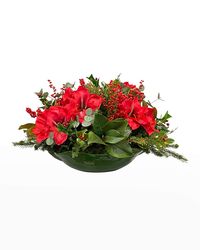 Handcrafted faux amaryllis berry floral arrangement in porcelain container Made of polyester with foam fill Approx. 27"L x 20.0"W x 16"T Sold individually For indoor use only Item Weight (Lbs.): 16.0 Wipe clean Made in USA from imported materials Shipping Direct from Vendor, usually ships within 14 business days.