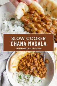 Slow Cooker Chana Masala. Chickpeas cooked in a fragrant, spiced tomato sauce. Make in the morning for dinner at night! Vegan and Gluten-Free.