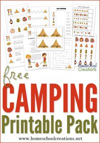 Camping printable pack for preschool and kindergarten - early learning printables with vocabulary words, patterning, first sound identification, and more from Homeschool Creations.