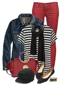 "Striped T Shirt" by daiscat ❤ liked on Polyvore featuring Paige Denim, American Eagle Outfitters, Proenza Schouler, Dasein, SELECTED, GUESS and August Hat