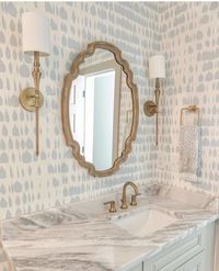 Interior design inspo, wallpaper inspo, bathroom inspo, gold bathroom, marble bathroom