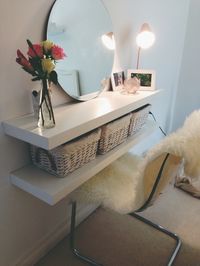 Couldn't afford a dressing table! Cheap DIY alternative  Ikea - 2 shelves, vase…