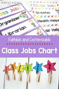 This classroom jobs helper chart is fully editable, customizable, and printable! Choose from 11 different backgrounds and 40 different classroom jobs. Build your own class jobs chart!