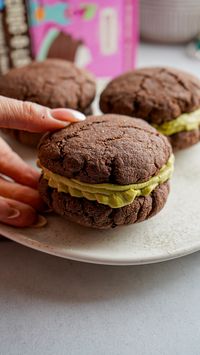 The perfect gluten-free low sugar Chocolate Matcha Cookie Sandwiches with Cream Cheese. The perfect healthy cookie dessert you must try!