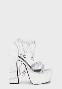 Free, fast shipping on Holy Revelation Platform Heels - White at Dolls Kill, an online boutique for kawaii fashion. Shop our exclusive collection of Sugar Thrillz clothing, shoes, and accessories here.