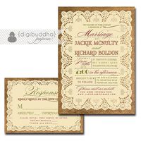 Lace Burlap Wedding Invitation & RSVP card | digibuddha.com