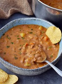 This easy Mexican pinto bean soup is hearty, and packed with flavor! The recipe is dairy-free, vegetarian (vegan), low-cost, and low-fat!