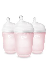 These bottles are made to engage baby both visually and tactilely, designed in eye-catching colors and shaped to more closely mimic breastfeeding with an off-set nipple and a soft texture and form that makes gripping it easy for both baby and parent. Integrated dual-venting limits air ingestion, helping to prevent colic. Style Name:Olababy 3-Pack Gentlebottle 8-Ounce Baby Bottles. Style Number: 5647119. Available in stores.