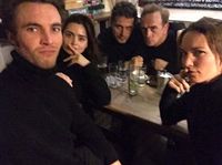 Tom Hughes, Jenna Coleman and Rufus Sewell hit a pub together.