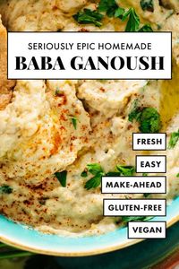 The BEST baba ganoush recipe, made with oven-roasted eggplant, tahini, olive oil, lemon juice and garlic! No food processor necessary! #cookieandkate #veganrecipe #babaganoush #dip #healthyrecipe