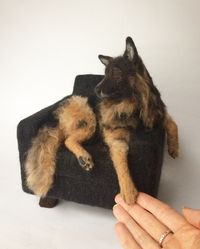 Needle felted German Shepherd, dog sculpture.