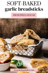 Made from pizza dough, these easy homemade breadsticks are smothered in garlic butter, Italian seasoning, and parmesan cheese then baked to a toasty golden brown.