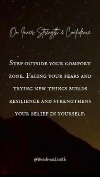 Inspirational Quote on Inner Strength & Confidence - Step outside your comfort zone. Facing your fears and trying new things builds resilience and strengthens your belief in yourself.	#innerstrength #confidencebooster #selflove #yougotthis #believeinyourself #strongwoman #strongman #mindsetovermatter #positivevibes #unshakeable #personalgrowth #lifelonglearning #neverstoplearning #knowledgeispower #education #selfimprovement #growthmindset #mindsetmatters #expandyourmind #learnsomethingnew